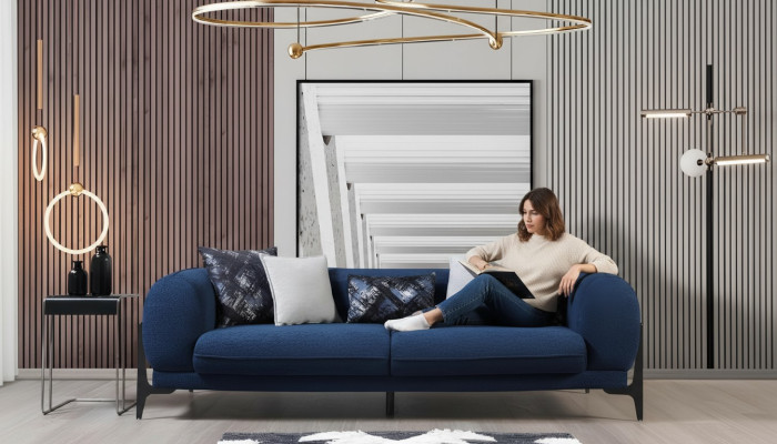 Sofá de lujo de tres plazas 3 plazas Sofás Asiento Diseño Moderno Muebles Sofás Azul Nuevo