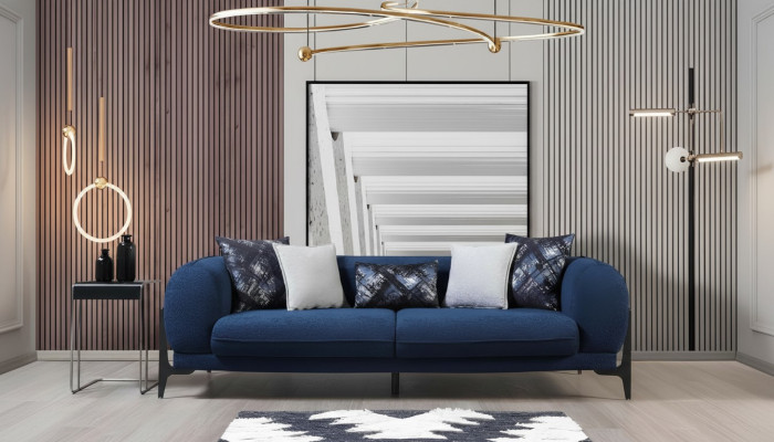 Sofá de lujo de tres plazas 3 plazas Sofás Asiento Diseño Moderno Muebles Sofás Azul Nuevo