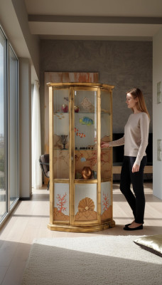 Vitrina clásica de vidrio de madera de lujo con muebles de oro italia.