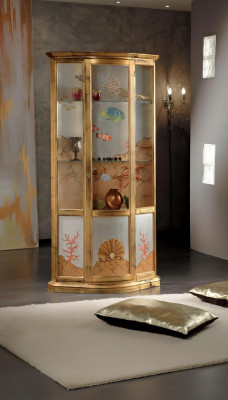 Vitrina clásica de vidrio de madera de lujo con muebles de oro italia.
