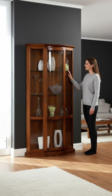 Vitrina marrón clásica estilo francés mueble cómoda aparador armario de cristal