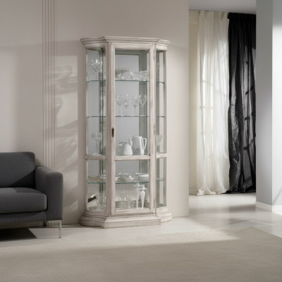 Vitrina de vidrio blanca de lujo de muebles italianos Vitrina Gabinetes Sala de estar