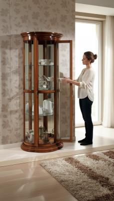 Vitrina clásica de vidrio Gabinete Vitrina de madera Sala de estar de lujo Marrón Credenza