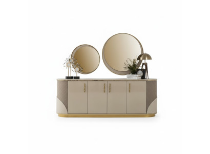 Aparador 2x espejo diseño de sala de estar muebles de lujo consola Lowboard beige.