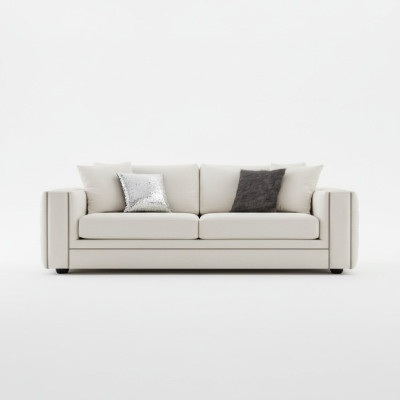 Clásico sofá Chesterfield de tres plazas en beige, mueble de lujo.