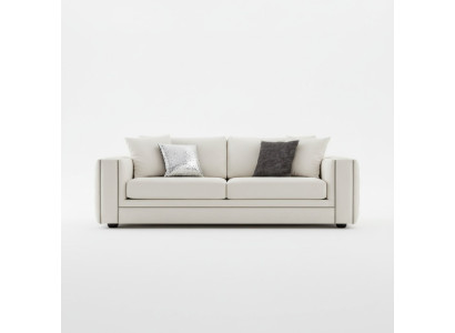 Clásico sofá Chesterfield de tres plazas en beige, mueble de lujo.