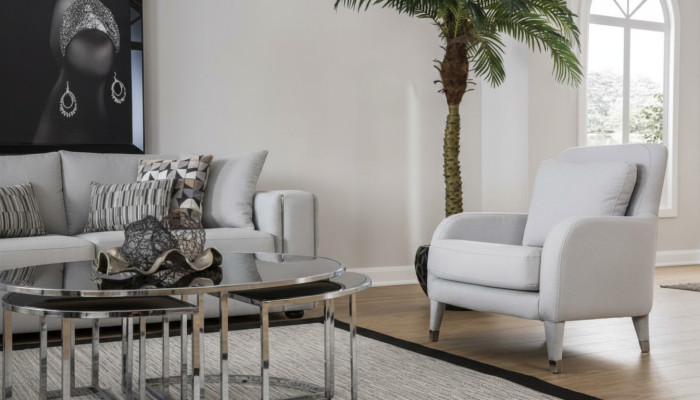 Silla de diseño de lujo moderna para sala de estar con cojines de madera gris nuevos