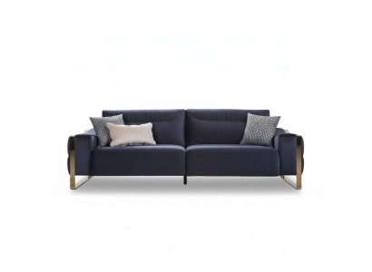 Sofá clásico de 3 plazas diseño de sala de estar tapizado en madera tapizado de lujo moderno azul.