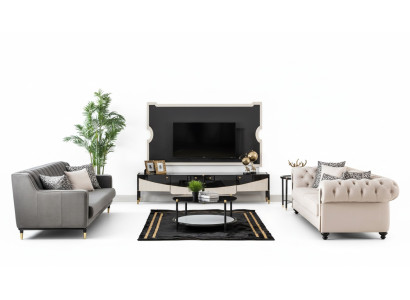 Sofá conjunto de sofá de tela Mesa auxiliar de muebles de sofá Tapizado en Chesterfield de 3 piezas