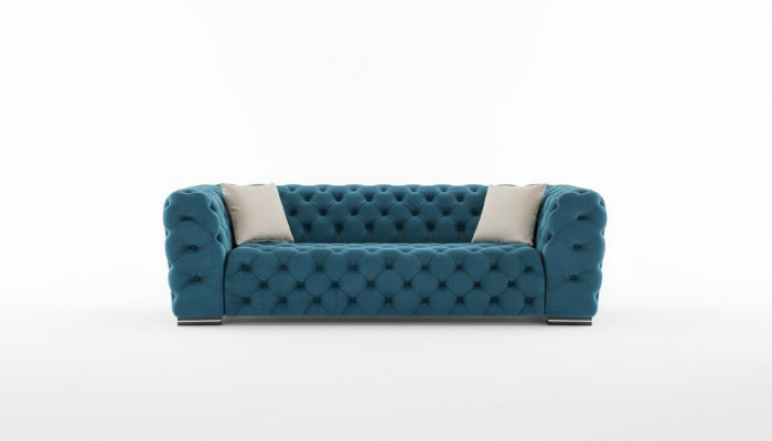Sofá Chesterfield de 4 plazas diseño de sala de estar tapizado de madera de lujo azul