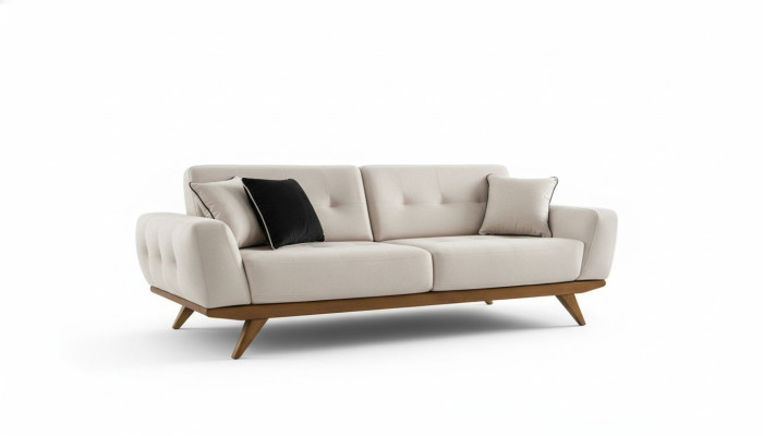 Sofá clásico de 2 plazas diseño sala de estar tapizado madera cuero moderno de lujo Beige