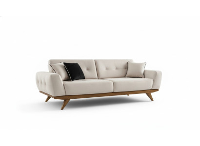 Sofá clásico de 2 plazas diseño sala de estar tapizado madera cuero moderno de lujo Beige