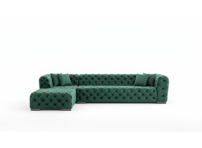 Sofá de esquina en forma de L, sofá, diseño de sofá, tapizado textil, nuevo conjunto de esquina verde.