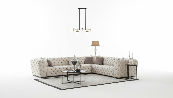 Sofá Chesterfield de lujo con esquina, conjunto de sofás, sofá tapizado, sofá tapizado de esquina, nuevo.