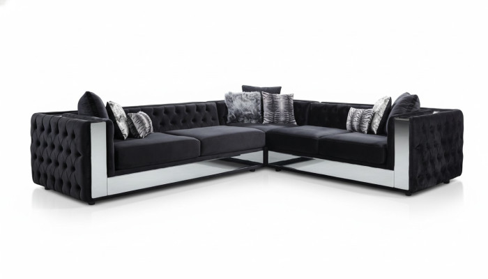 Sofá Chesterfield negro de lujo con esquinera, juego de sofás tapizados. Sofás de esquina de lujo.