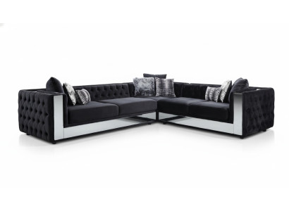 Sofá Chesterfield negro de lujo con esquinera, juego de sofás tapizados. Sofás de esquina de lujo.
