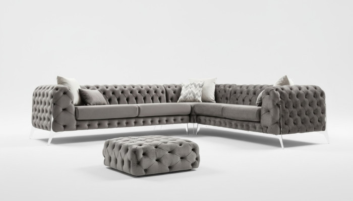 Sofá esquinero de lujo Chesterfield gris, sofá cojín, nuevo sofá esquinero.