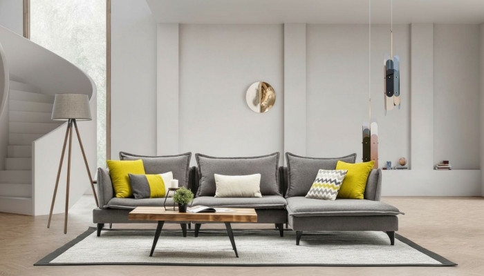 Sofá De Tela Chesterfield Gris Sofá De Esquina De Lujo Sofá De Grupo De Asientos Sofá De Asiento De Tela De Epoca