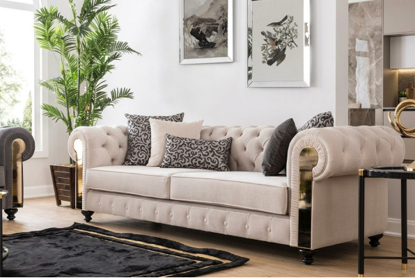 Sofá Chesterfield de 3 plazas diseño salón tapizado madera cuero moderno lujo