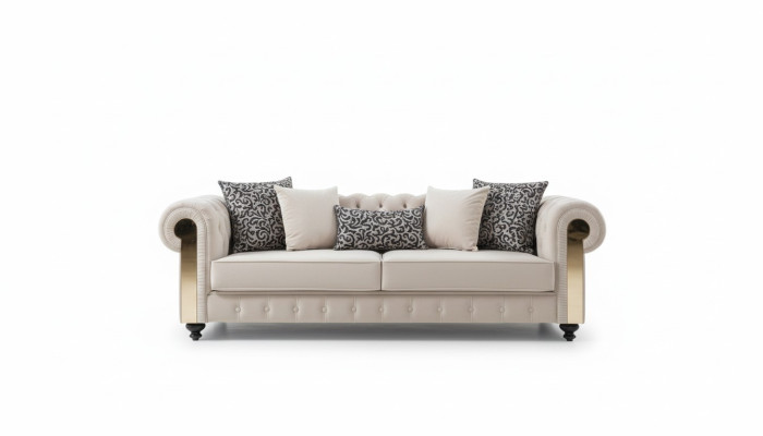 Sofá Chesterfield de 3 plazas diseño salón tapizado madera cuero moderno lujo