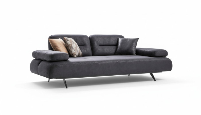 Sofá xxl 4 plazas sillón sala de estar tapizado conjunto de asientos cuero gris textil.