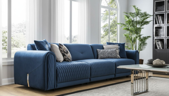 Sofá de lujo de 4 plazas para salón diseño moderno azul sofás de cuero nuevos