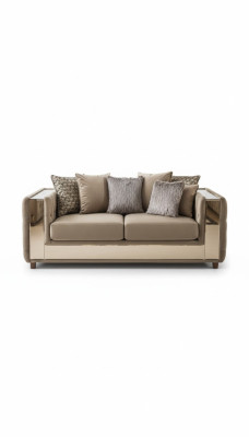Sofá Chesterfield de 4 plazas diseño moderno azul de tela para salón.