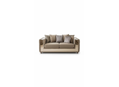 Sofá Chesterfield de 4 plazas diseño moderno azul de tela para salón.