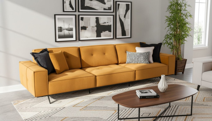 Sofá Sofá de cuatro plazas Muebles Sofás Acolchados Sofás Textil Tela Decoración