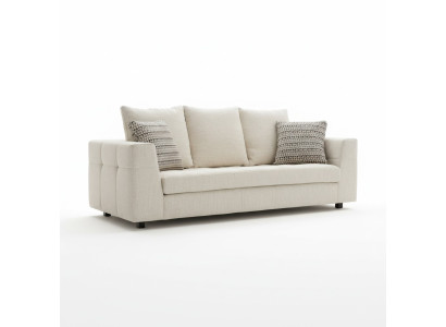 Sofá moderno de lujo de 3 plazas en blanco, tela de diseño de asiento acolchado.