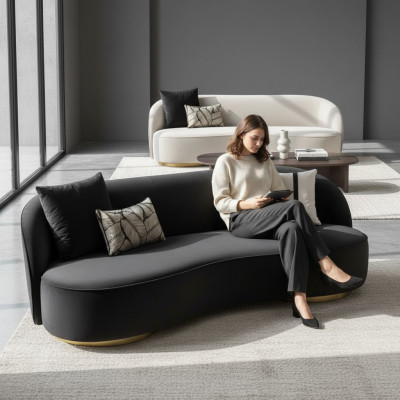 Muebles de lujo de salón sofá de cuatro plazas en negro tela redonda 4-diseño.