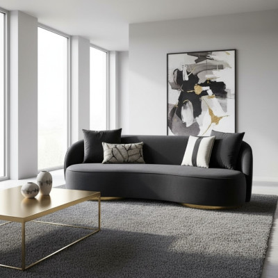 Muebles de lujo de salón sofá de cuatro plazas en negro tela redonda 4-diseño.
