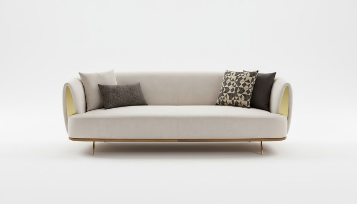 Sofá moderno de 2 plazas, sofá acolchado blanco, tela para asiento, diseño de sofá, sofás de tela.