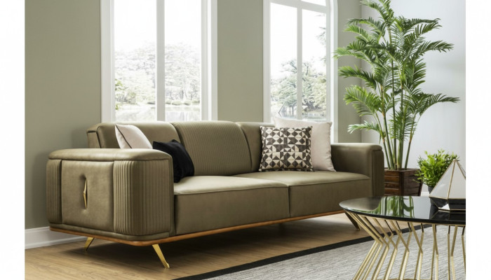 Sofá Chesterfield de 4 plazas para sala de estar, diseño de cuatro plazas en tela negra.
