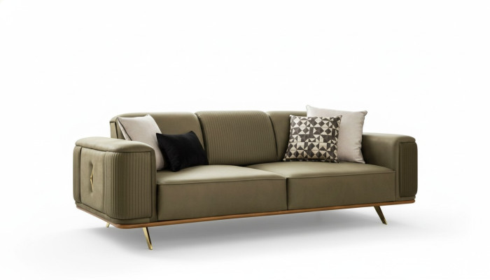 Sofá Chesterfield de 4 plazas para sala de estar, diseño de cuatro plazas en tela negra.