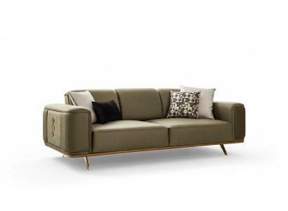Sofá Chesterfield de 4 plazas para sala de estar, diseño de cuatro plazas en tela negra.