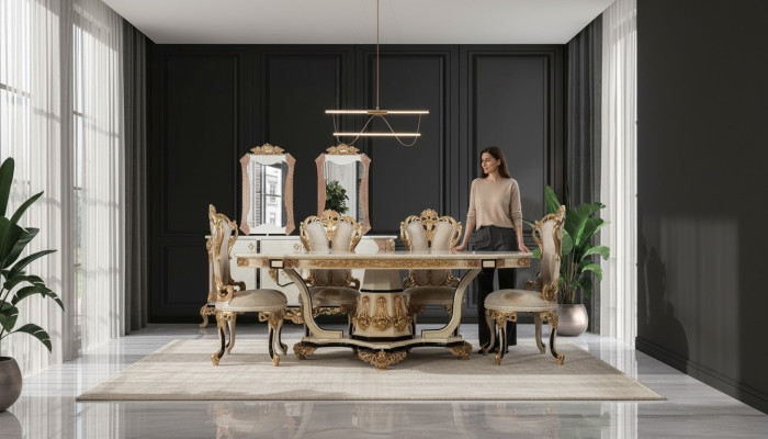 Mesa de lujo clásica de madera, mesas de estilo barroco rococó antiguo para sala de estar y comedor nuevo.
