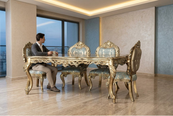 Sillas doradas Comedor Grupo de sillas Juego de sillas 4x Acolchado Acolchado