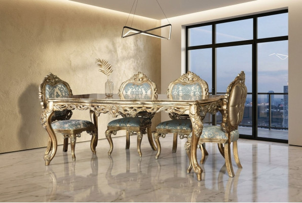 Sillas doradas Comedor Grupo de sillas Juego de sillas 4x Acolchado Acolchado
