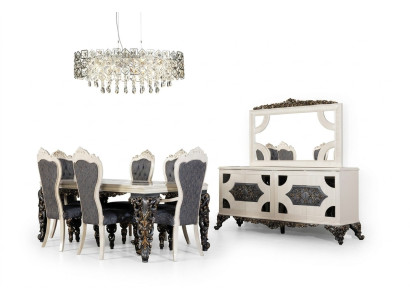 Grupo de comedor de lujo con 6 sillas, mesa de comedor, aparador. Juego de comedor de 9 piezas.