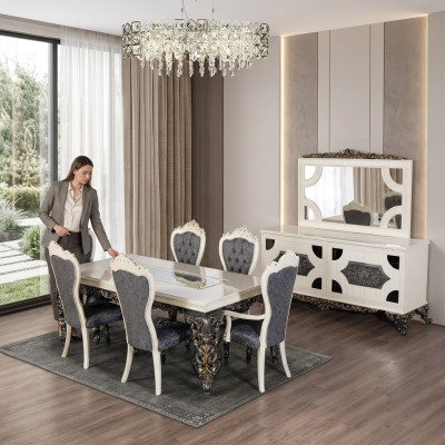 Mesa de comedor Grupo de comedor Mesa clásica Juego de comedor de 7 piezas Silla 6x sillas nuevas