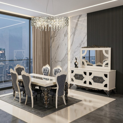 Mesa de comedor Grupo de comedor Mesa clásica Juego de comedor de 7 piezas Silla 6x sillas nuevas