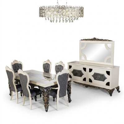 Mesa de comedor Grupo de comedor Mesa clásica Juego de comedor de 7 piezas Silla 6x sillas nuevas