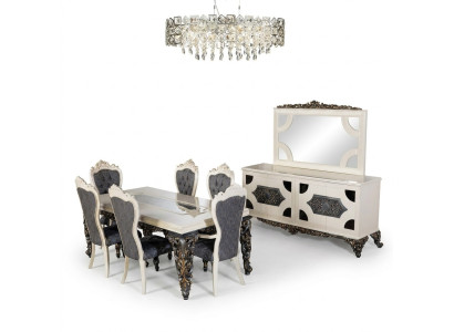 Mesa de comedor Grupo de comedor Mesa clásica Juego de comedor de 7 piezas Silla 6x sillas nuevas
