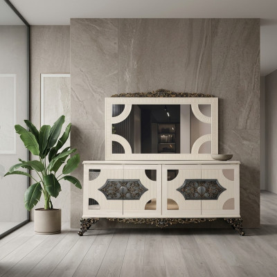 Cómoda armario con espejo. Cómoda noble bufet barroco rococó de madera.