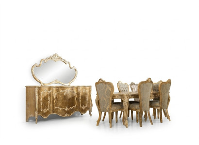 Juego de comedor de lujo con 6 sillas, aparador, espejo, conjunto completo de comedor.