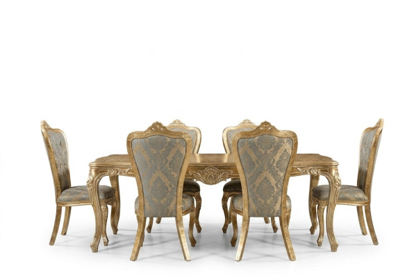 Comedor Mesa de comedor 6 sillas Mesa Lujo Mesas Grupo de comedor clásico Juego de 7 piezas.
