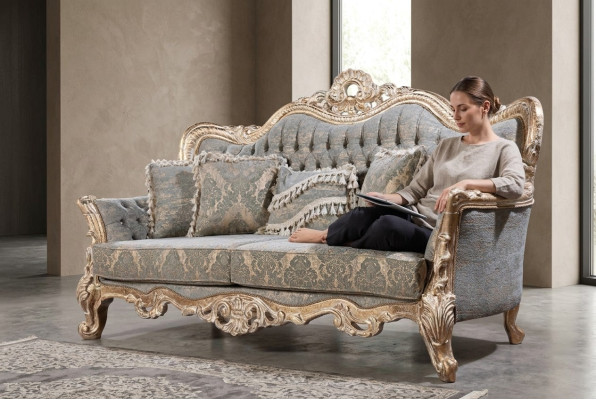 Chesterfield Sofá de 3 plazas Diseñador Lujo Sofás Tapicería Telas Couchen