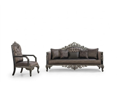 Sofá Chesterfield de lujo, set de 3+1 plazas. Sofá clásico barroco tapizado.
