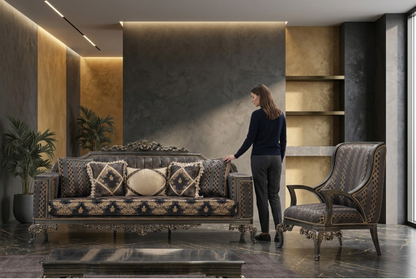 Sofá Chesterfield de lujo 3+1 plazas para sala de estar clásica, sofá barroco tapizado.